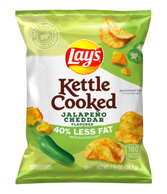 Lay's® Kettle Cooked 40% Less Fat Jalapeño Cheddar Flavored Potato Chips - 1.375oz.