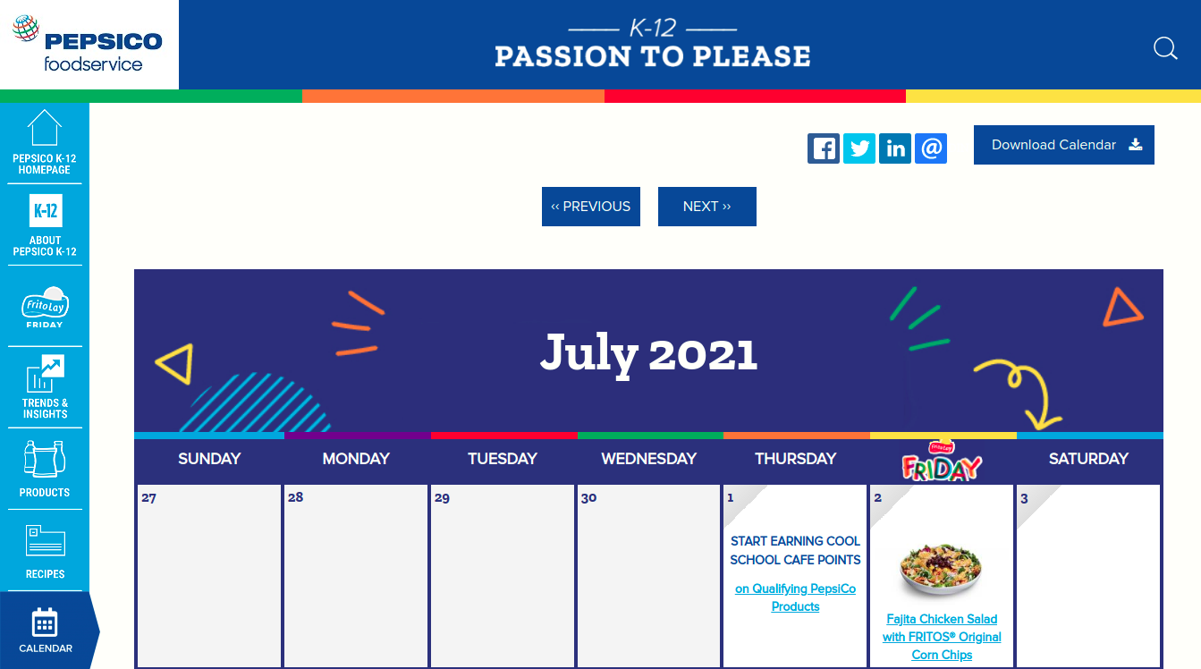 Calendar PepsiCo School Source K12 Foodservice